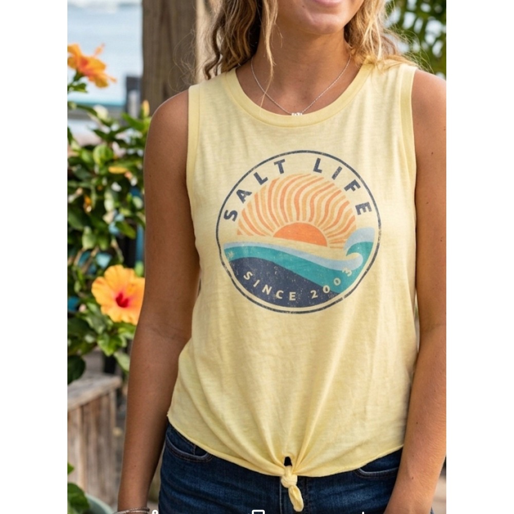 Salt Life Women's Top Sleeveless Size XL Stile Slj10751 In Yellow Color